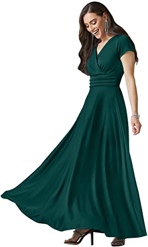 KOH KOH Damen Cocktailkleid mit kurzärmeligem V-Ausschnitt, sexy Oberteil, Smaragdrün, 3X-Groß von koh koh