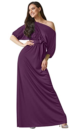 KOH KOH Damen Maxikleid mit 3/4-Ärmeln und einer Schulter, violett, Groß von koh koh