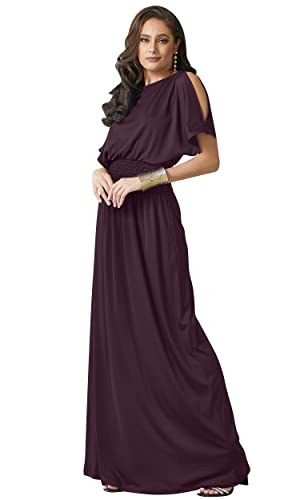 KOH KOH Damen-Maxikleid mit geteilten Ärmeln, gesmokt, elegant, Cocktailkleid, lang, Weinrot, Groß von koh koh