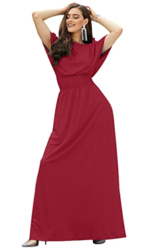 KOH KOH Damen Maxikleid mit geteilten Ärmeln, gesmokt, elegant - Rot - Mittel von koh koh