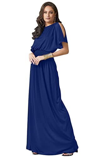 KOH KOH Damen Maxikleid mit geteilten Ärmeln, gesmokt, elegantes Cocktailkleid, Kobalt/Königsblau, Groß von koh koh