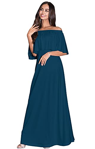 KOH KOH Damen Maxikleid mit kurzen Ärmeln, schulterfrei, trägerlos, Rüschen, Röhrenkleid, blaugrün, 3X-Groß von koh koh