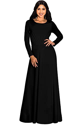 KOH KOH Damen Partykleid mit langen Ärmeln, weich und fließend, Empire-Taille, Herbst und Winter - Schwarz - Klein von koh koh