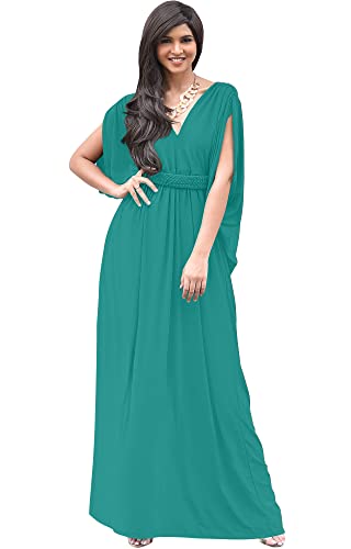 KOH KOH Damen langes sexy Sommerkleid mit V-Ausschnitt, griechisches, fließendes, ärmelloses Maxikleid, türkis, XX-Large von koh koh