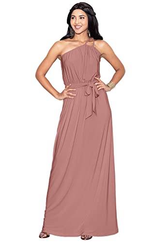 KOH KOH Langes, ärmelloses Maxikleid für Damen, mit einer Schulter, Abendkleid, Sommer, Brautjungfer, Maxikleid, Zimt-Rose Pink, Groß von koh koh