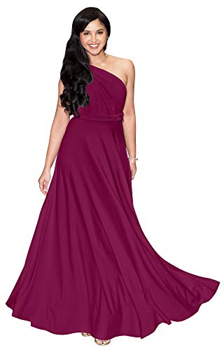 KOH KOH Langes Brautjungfernkleid für Damen, mit einer Schulter, wandelbares Cocktailkleid, Maxikleid - Pink - Mittel von koh koh