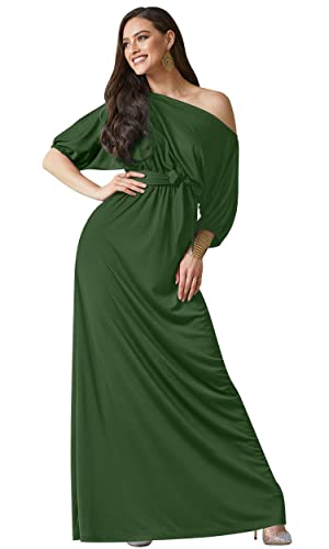 Koh Koh® Damen Schulterfreies Maxikleid Cocktail Abend Elegantes Langes Dress, Farbe Olivgrün, Größe L/Large (1) von koh koh