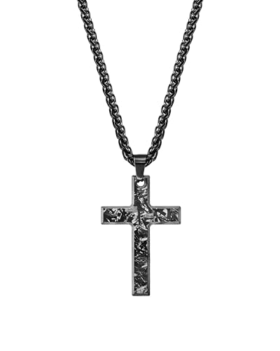 kohlenstoff 12 Forged Vaith Chain Damen und Herren Halskette mit Kreuz Anhänger aus geschmiedetem Carbon und Edelstahl (55) von kohlenstoff 12