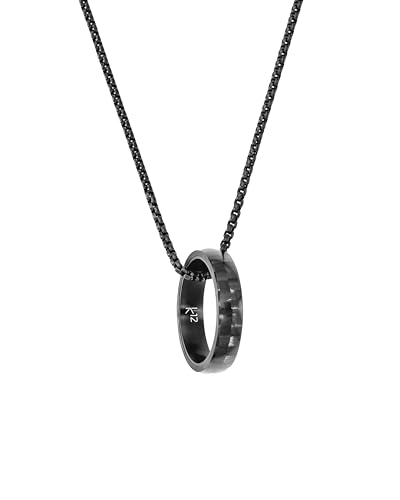 kohlenstoff 12 Ring Chain Damen und Herren Halskette mit Ring Anhänger aus Carbon und Edelstahl (70) von kohlenstoff 12