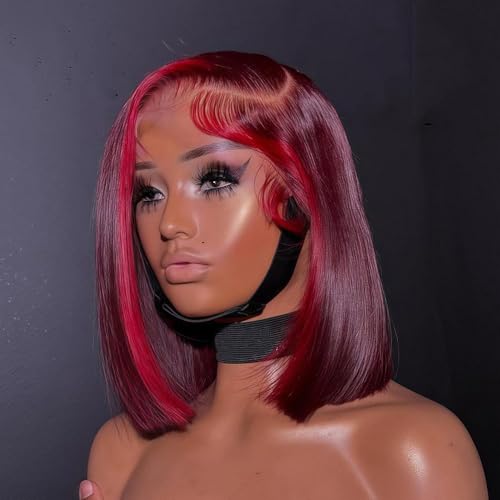 koinu 99J mit roter Bob-Perücke, Echthaar, 180 Dichte, 13 x 4 Spitzenfront, für Damen, Burgunderrot, transparent, Spitze vorne, gerade, kurz, Bob-Perücke koinu 99J mit roter Bob-Perücke, Echthaar, 180 Dichte, 13 x 4 Spitzenfront, für Damen, Burgunderrot, transparent, Spitze vorne, gerade, kurz, Bob-Perücke von koinu