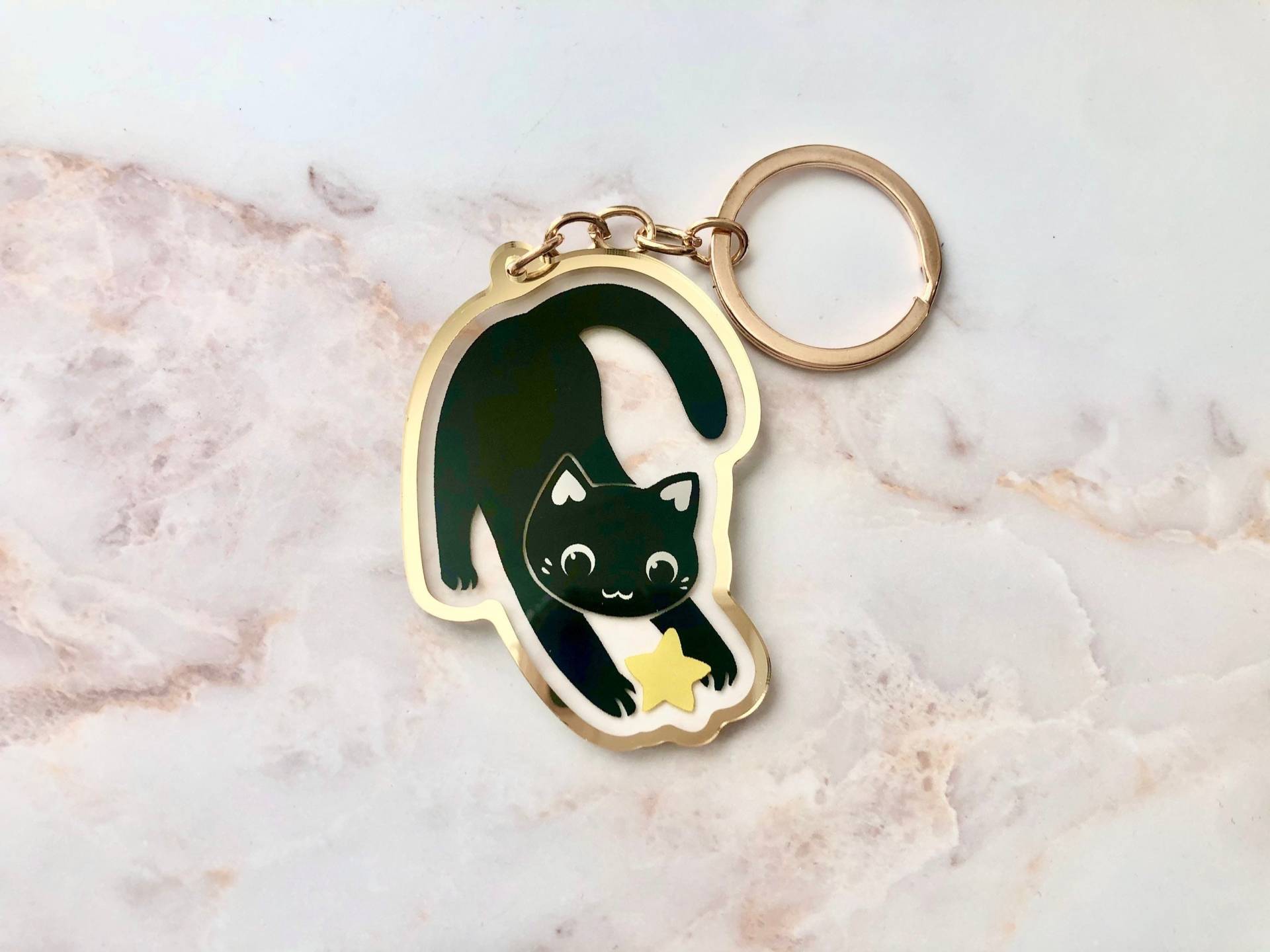 starcatcher Lucky The Cat Doppelseitiger Goldrand Acryl Schlüsselanhänger | Schwarze Katze Süße Gold starcatcher Lucky The Cat Doppelseitiger Goldrand Acryl Schlüsselanhänger | Schwarze Katze Süße Gold von koipoppy
