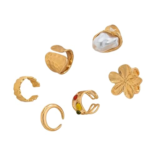 kokdid 6-teiliges Set mit verstellbaren offenen Ringen, Punk-Stil, für Damen und Herren, trendiger Schmuck aus Legierung, für Geburtstage und besondere Anlässe kokdid 6-teiliges Set mit verstellbaren offenen Ringen, Punk-Stil, für Damen und Herren, trendiger Schmuck aus Legierung, für Geburtstage und besondere Anlässe von kokdid