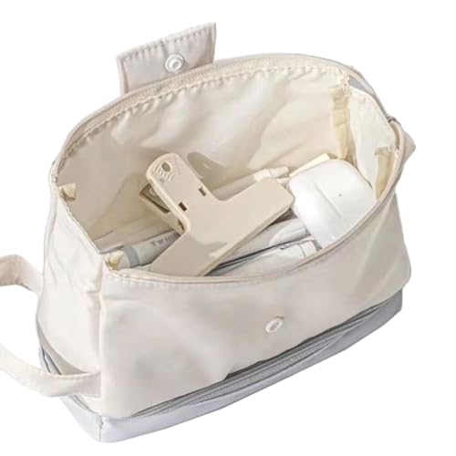 kokdid Doppelschichtiges Federmäppchen, einfaches Federmäppchen, großes Fassungsvermögen, faltbare Stifttasche, Schule, Bürobedarf, Reisfarbe, 22x14.5x10cm von kokdid