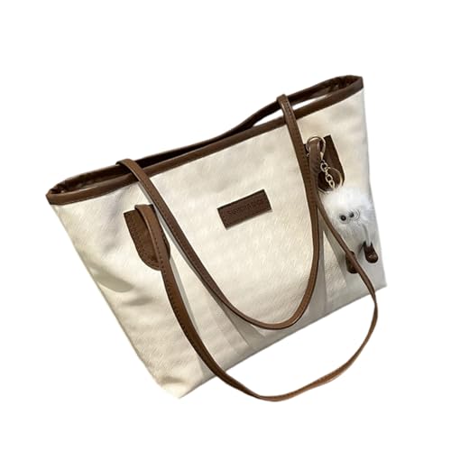 kokdid Große Kapazität Handtasche für Damen Pendler Schultertasche Wasserdichte PU Handtasche mit breiten Riemen, Kaffee-Anhänger, 35*27.5*24cm von kokdid