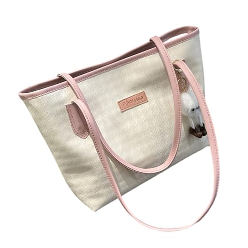 kokdid Große Kapazität Handtasche für Damen Pendler Schultertasche Wasserdichte PU Handtasche mit breiten Riemen, Pinker Anhänger, 35*27.5*24cm von kokdid