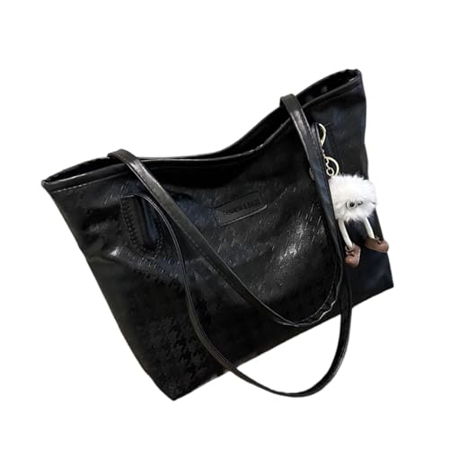 kokdid Große Kapazität Handtasche für Damen Pendler Schultertasche Wasserdichte PU Handtasche mit breiten Riemen, Schwarzer Anhänger, 35*27.5*24cm von kokdid