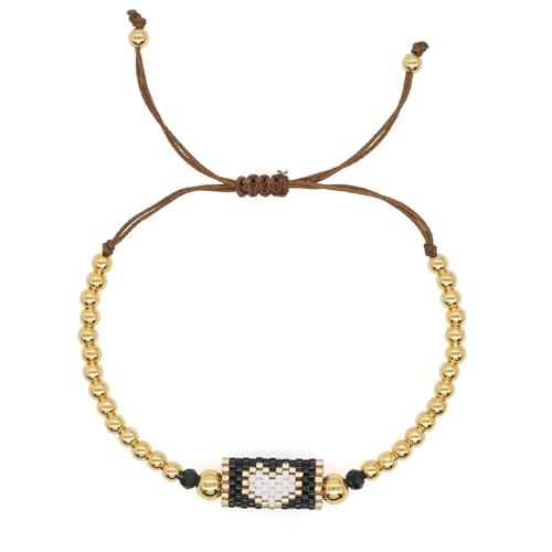 kokdid Handgefertigtes Armband-Accessoire mit Kristallperlen und goldfarbenen Kupferperlen mit verstellbarer Länge, 28 cm, Liuli kokdid Handgefertigtes Armband-Accessoire mit Kristallperlen und goldfarbenen Kupferperlen mit verstellbarer Länge, 28 cm, Liuli von kokdid