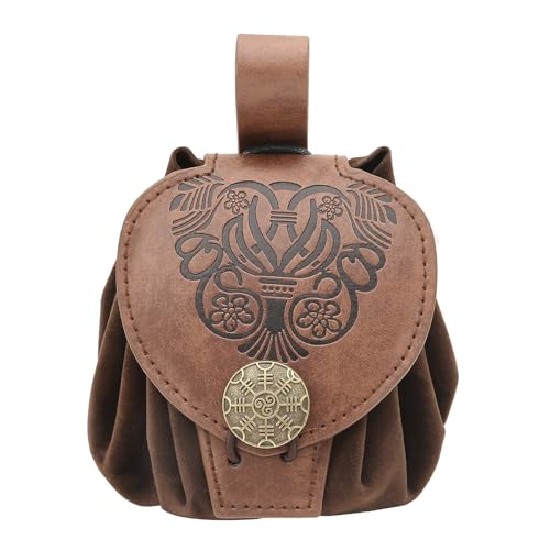 kokdid Mittelalterliche Würfeltasche Hüfttasche PU Leder Münztasche Geprägt Kleingeld Geldbörse Old Styles Gürteltasche Hüfttasche für Karneval von kokdid