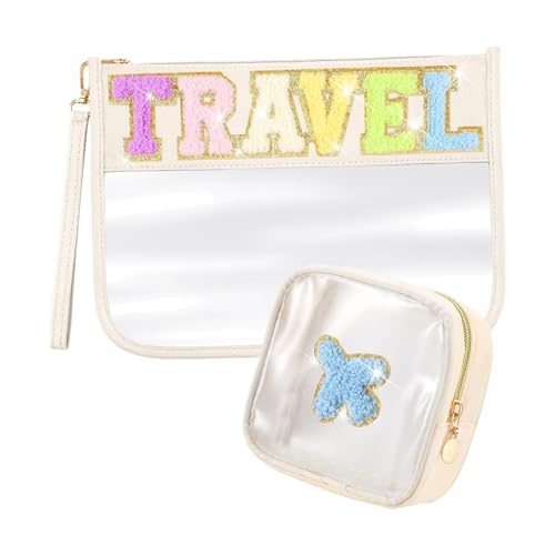 kokdid Modische transparente Make-up-Taschen mit Handgelenkschlaufe, Zubehör für Damen und Mädchen, Reise-Kosmetik-Organizer, 2 Stück, B, 30*23cm von kokdid