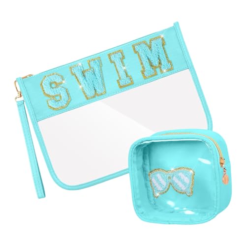 kokdid Modische transparente Make-up-Taschen mit Handgelenkschlaufe, Zubehör für Damen und Mädchen, Reise-Kosmetik-Organizer, 2 Stück, C, 30*23cm von kokdid