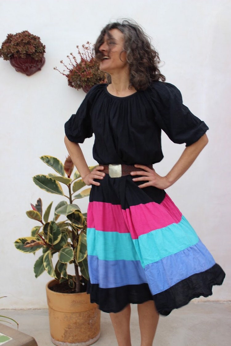 Drop Taillierte Farbe Blockiert Kleid Mit Gestaffeltem Rock Von Appel von kokirivintage