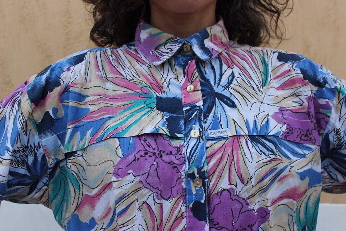 Vintage Cabrais Knopf Unten Shirt Mit Floralem Muster von kokirivintage