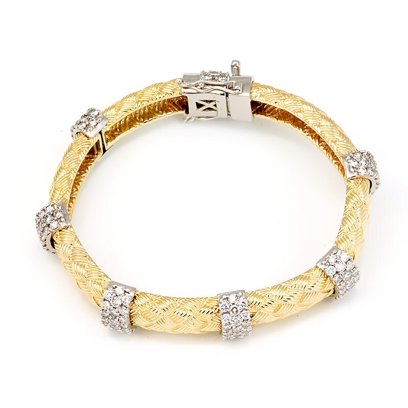 Diamant-Armreif, 14K 2-Ton-Armband, Diamantarmband von kokosjewelry