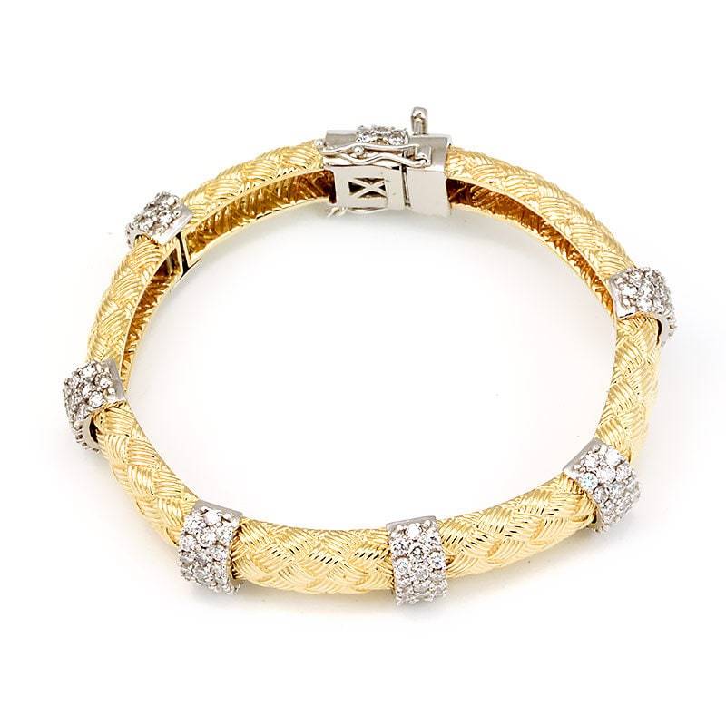 Diamant-Armreif, 14K 2-Ton-Armband, Diamantarmband von kokosjewelry