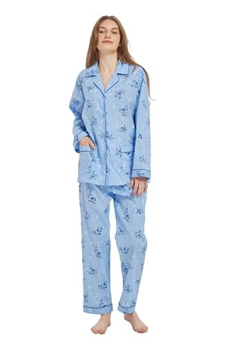 kolipajam 100% Baumwoll-Schlafanzug für Damen - Set mit langärmligem Oberteil, gemütlichem Knopfverschluss, Schlafbekleidung, Loungewear im Boyfriend-Stil, Größen S-3XL von kolipajam