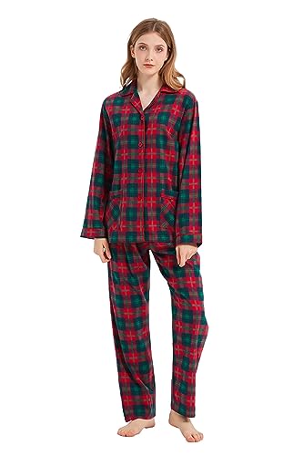 kolipajam Damen 100% Baumwoll-Flanell-Schlafanzug-Set in Garn gefärbt - Gemütlicher Pyjama mit Langen Ärmeln für den Winter von kolipajam