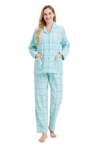 kolipajam Damen 100% Baumwoll-Flanell-Schlafanzug-Set in Garn gefärbt - Gemütlicher Pyjama mit Langen Ärmeln für den Winter von kolipajam