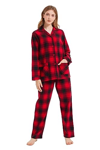 kolipajam Damen 100% Baumwoll-Flanell-Schlafanzug-Set in Garn gefärbt - Gemütlicher Pyjama mit Langen Ärmeln für den Winter von kolipajam