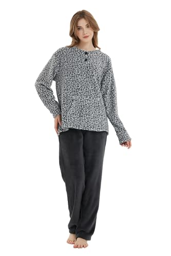 kolipajam Damen Winter 2023 Flauschiger Fleece-Pyjama mit Langen Ärmeln - 2-teiliges Set mit Top und Langen Hosen, Loungewear von kolipajam