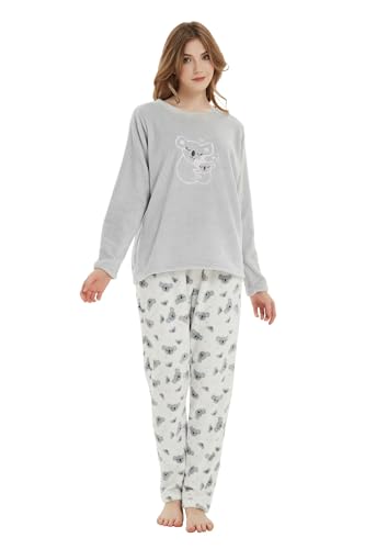 kolipajam Damen Winter 2023 Flauschiger Fleece-Pyjama mit Langen Ärmeln - 2-teiliges Set mit Top und Langen Hosen, Loungewear von kolipajam