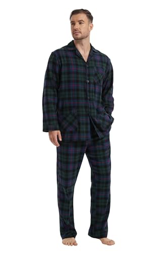 kolipajam Herren 100% Baumwoll-Flanell-Schlafanzug-Set in kariertem Garn gefärbt - Gemütliche Schlafanzughose mit Taschen und Kordelzug an der Taille, Winter-Pyjama für Herren von kolipajam