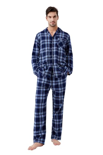 kolipajam Herren 100% Baumwoll-Flanell-Schlafanzug-Set in kariertem Garn gefärbt - Gemütliche Schlafanzughose mit Taschen und Kordelzug an der Taille, Winter-Pyjama für Herren von kolipajam
