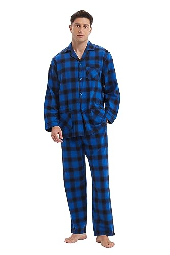 kolipajam Herren 100% Baumwoll-Flanell-Schlafanzug-Set in kariertem Garn gefärbt - Gemütliche Schlafanzughose mit Taschen und Kordelzug an der Taille, Winter-Pyjama für Herren von kolipajam