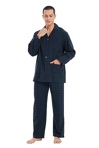 kolipajam Herren 100% Baumwoll-Flanell-Schlafanzug-Set in kariertem Garn gefärbt - Gemütliche Schlafanzughose mit Taschen und Kordelzug an der Taille, Winter-Pyjama für Herren von kolipajam