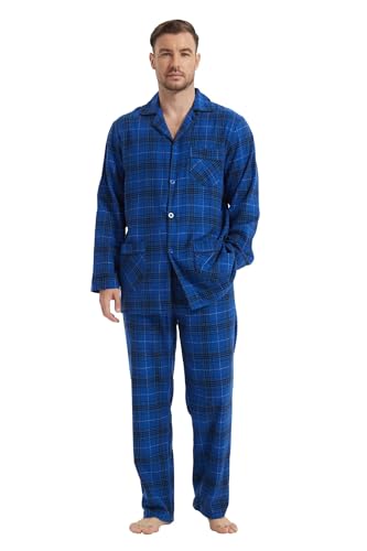 kolipajam Herren 100% Baumwoll-Flanell-Schlafanzug-Set in kariertem Garn gefärbt - Gemütliche Schlafanzughose mit Taschen und Kordelzug an der Taille, Winter-Pyjama für Herren von kolipajam