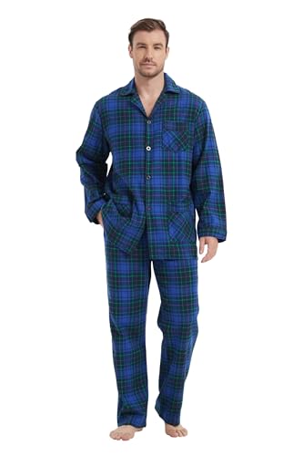 kolipajam Herren 100% Baumwoll-Flanell-Schlafanzug-Set in kariertem Garn gefärbt - Gemütliche Schlafanzughose mit Taschen und Kordelzug an der Taille, Winter-Pyjama für Herren von kolipajam