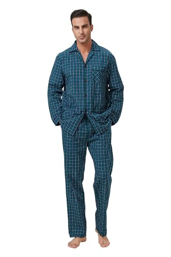 kolipajam Männer Baumwolle Pyjama Set für Männer 2 Pice Plaid Comfy Nachtwäsche PJS mit Taschen von kolipajam