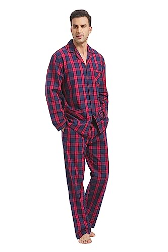 kolipajam Männer Baumwolle Pyjama Set für Männer 2 Pice Plaid Comfy Nachtwäsche PJS mit Taschen von kolipajam