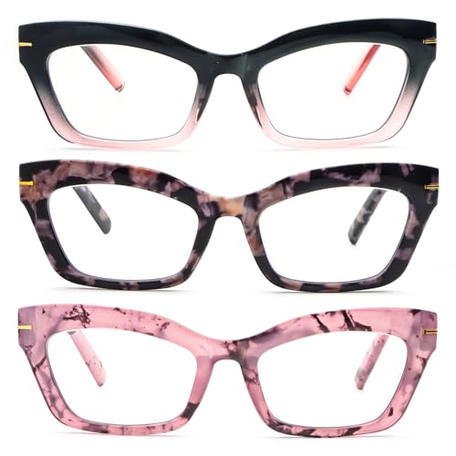 kollyseek 3er Pack Cateye Lesebrille für Damen, Retro, anti-blau, bequem und modisch, große Katzenauge, 1.0 1.5 2.0 2.5 3.0 3.5, Schwarz, Rosa, Blume kollyseek 3er Pack Cateye Lesebrille für Damen, Retro, anti-blau, bequem und modisch, große Katzenauge, 1.0 1.5 2.0 2.5 3.0 3.5, Schwarz, Rosa, Blume von kollyseek