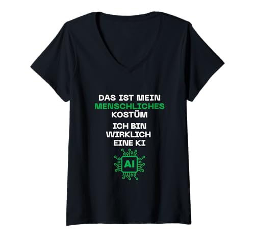 Damen Das ist Mein menschliches Kostüm Ich Bin wirklich eine KI T-Shirt mit V-Ausschnitt Damen Das ist Mein menschliches Kostüm Ich Bin wirklich eine KI T-Shirt mit V-Ausschnitt von komisch lustig Das ist mein menschliches Kostüm
