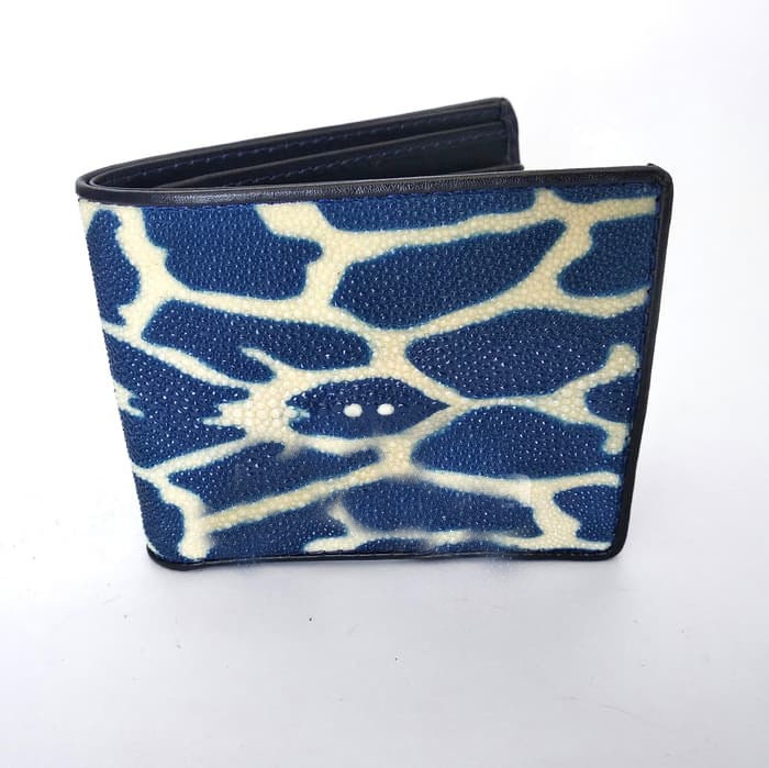 Echtes Rochenleder Herren Geldbörse Blau Giraffe Motiv Handmade Limitiert von komo1957
