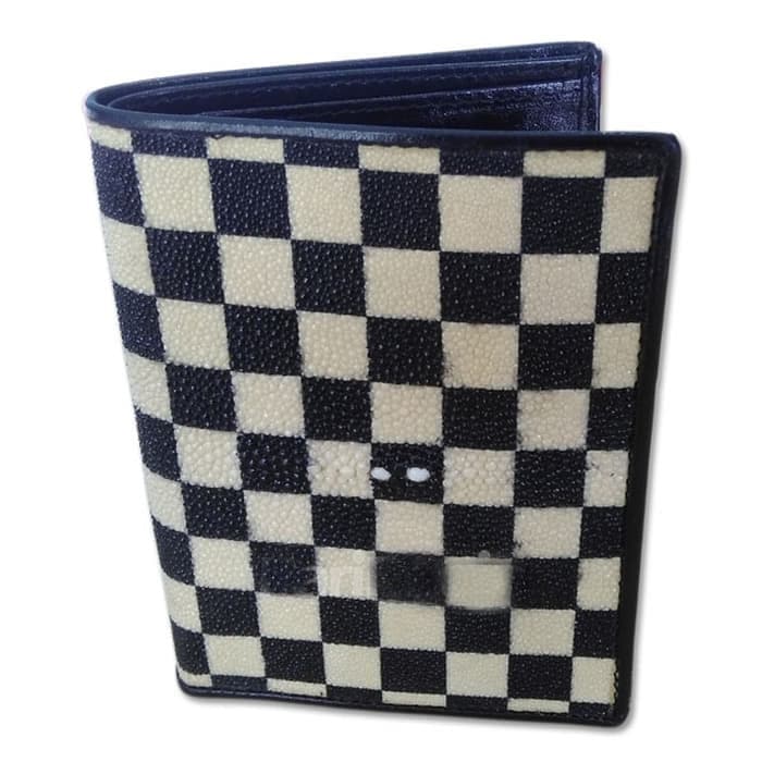 stingray Männer Geldbörse Schachbrett Schwarz Weiß Leder Bifold Echtes Handmade von komo1957