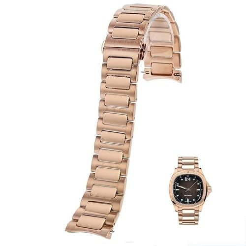 kongsou Edelstahl-Uhrenarmband für Mido Multiport TV M049 526A, gebogen, solides Uhrenarmband M049, Herren-Metallarmband(Rose Gold) von kongsou