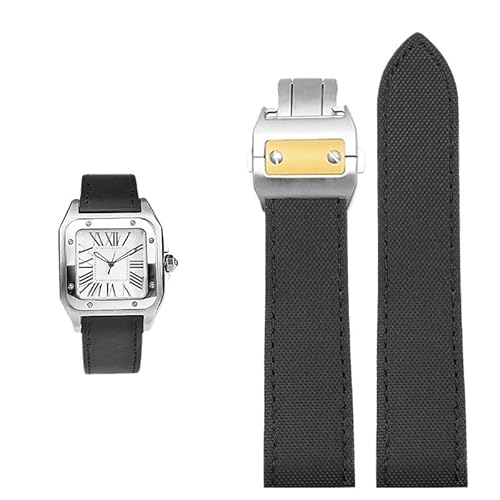 kongsou Für Cartier Santos geprägtes Uhrenarmband aus echtem Leder, Armband aus Rindsleder unten(Black Between gold,20mm) von kongsou