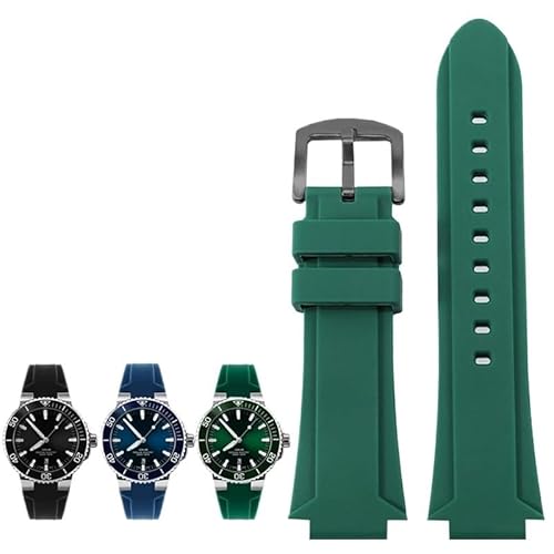 kongsou Gummi-Uhrenkette mit hervorstehender Kerbe für ORIS Diving 7730 7740 Herren-Silikon-Sportarmband(Greenb a,22-11mm) von kongsou