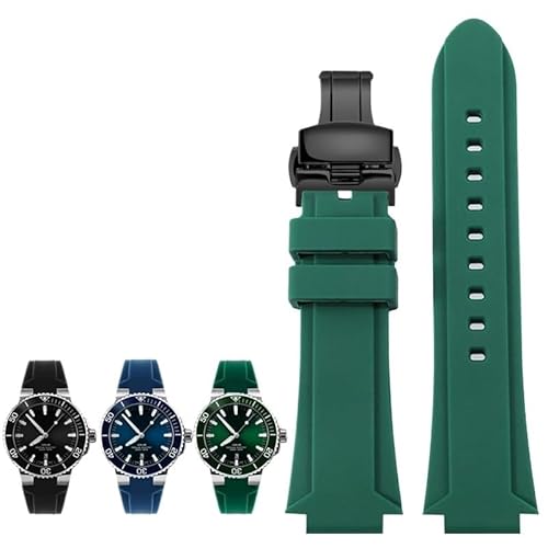 kongsou Gummi-Uhrenkette mit hervorstehender Kerbe für ORIS Diving 7730 7740 Herren-Silikon-Sportarmband(Greenb b,22-11mm) von kongsou